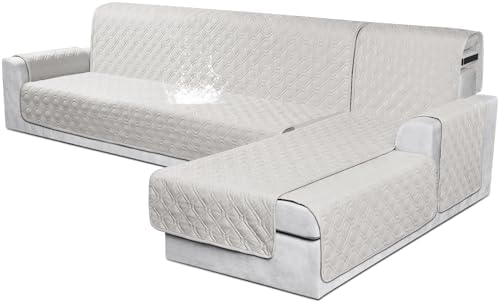 VANSOFY 100% Waterproof L Shaped Sofa Cover for Pets | Reversible Chaise Lounge Protector | Large Black Sectional Couch