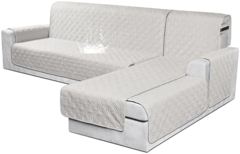 VANSOFY 100% Waterproof L Shaped Sofa Cover for Pets | Reversible Chaise Lounge Protector | Large Black Sectional Couch