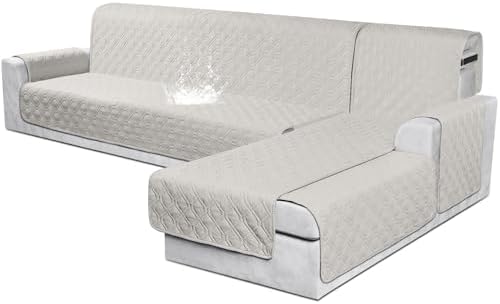 VANSOFY 100% Waterproof L Shaped Sofa Cover for Pets | Reversible Chaise Lounge Protector | Large Black Sectional Couch