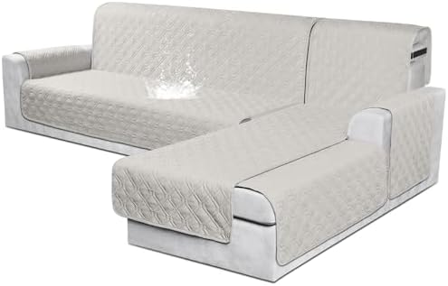 VANSOFY 100% Waterproof L Shaped Sofa Cover for Pets | Reversible Chaise Lounge Protector | Large Black Sectional Couch