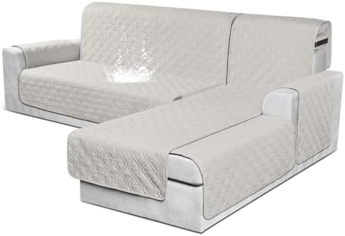 VANSOFY 100% Waterproof L Shaped Sofa Cover for Pets | Reversible Chaise Lounge Protector | Large Black Sectional Couch