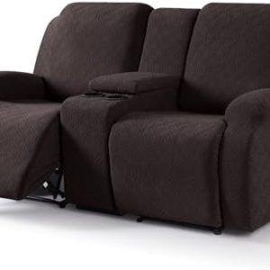 VANSOFY Recliner Loveseat Cover - Stretch Jacquard for 2 Seat Reclining Couch - Middle Console Design - Furniture Protec