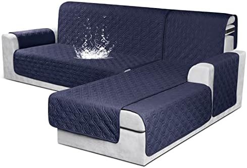 VANSOFY 100% Waterproof L Shaped Sofa Cover for Pets | Reversible Chaise Lounge Protector | Large Black Sectional Couch