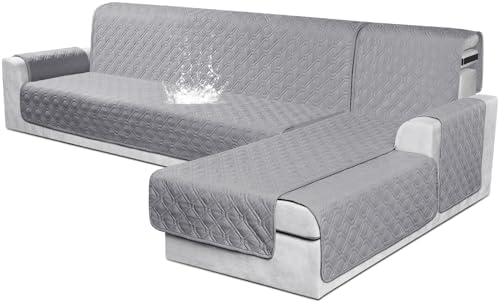 VANSOFY 100% Waterproof L Shaped Sofa Cover for Pets | Reversible Chaise Lounge Protector | Large Black Sectional Couch