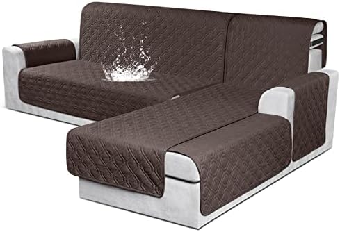 VANSOFY 100% Waterproof L Shaped Sofa Cover for Pets | Reversible Chaise Lounge Protector | Large Black Sectional Couch