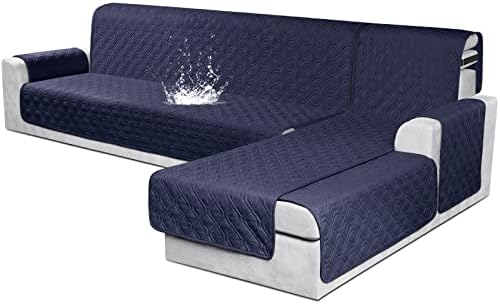 VANSOFY 100% Waterproof L Shaped Sofa Cover for Pets | Reversible Chaise Lounge Protector | Large Black Sectional Couch