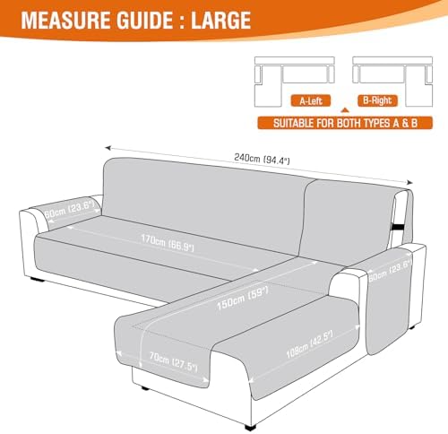 VANSOFY 100% Waterproof L Shaped Sofa Cover for Pets | Reversible Chaise Lounge Protector | Large Black Sectional Couch