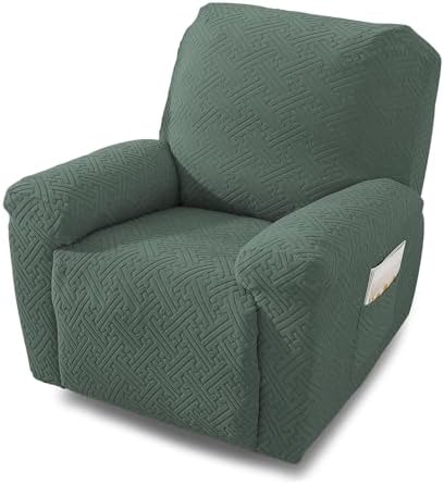 NORTHERN BROTHERS Recliner Chair Covers for Kids & Pets - Soft Stretch 1 Seater Slipcovers with Storage Pockets, Khaki,