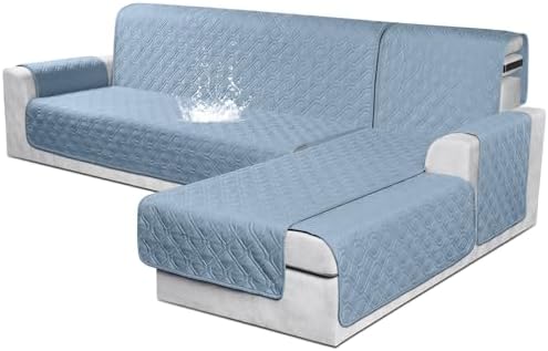 VANSOFY 100% Waterproof L Shaped Sofa Cover for Pets | Reversible Chaise Lounge Protector | Large Black Sectional Couch