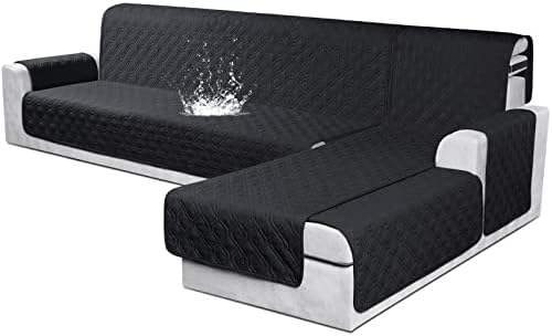 VANSOFY 100% Waterproof L Shaped Sofa Cover for Pets | Reversible Chaise Lounge Protector | Large Black Sectional Couch