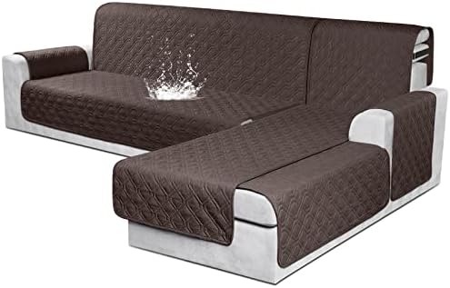VANSOFY 100% Waterproof L Shaped Sofa Cover for Pets | Reversible Chaise Lounge Protector | Large Black Sectional Couch