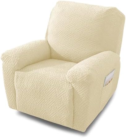 NORTHERN BROTHERS Recliner Chair Covers for Kids & Pets - Soft Stretch 1 Seater Slipcovers with Storage Pockets, Khaki,