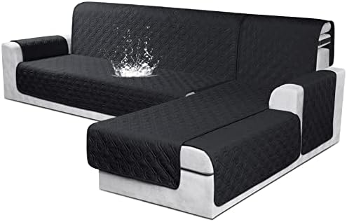 VANSOFY 100% Waterproof L Shaped Sofa Cover for Pets | Reversible Chaise Lounge Protector | Large Black Sectional Couch