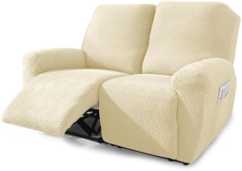 NORTHERN BROTHERS Recliner Chair Covers for Kids & Pets - Soft Stretch 1 Seater Slipcovers with Storage Pockets, Khaki,