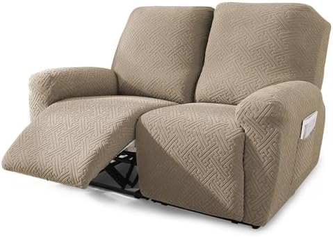 NORTHERN BROTHERS Recliner Chair Covers for Kids & Pets - Soft Stretch 1 Seater Slipcovers with Storage Pockets, Khaki,