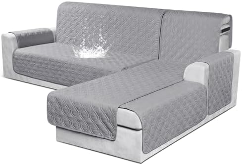 VANSOFY 100% Waterproof L Shaped Sofa Cover for Pets | Reversible Chaise Lounge Protector | Large Black Sectional Couch