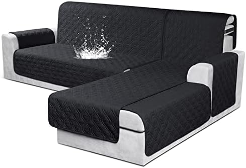 VANSOFY 100% Waterproof L Shaped Sofa Cover for Pets | Reversible Chaise Lounge Protector | Large Black Sectional Couch