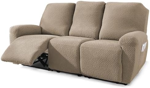 NORTHERN BROTHERS Recliner Chair Covers for Kids & Pets - Soft Stretch 1 Seater Slipcovers with Storage Pockets, Khaki,