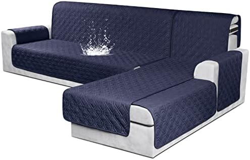 VANSOFY 100% Waterproof L Shaped Sofa Cover for Pets | Reversible Chaise Lounge Protector | Large Black Sectional Couch