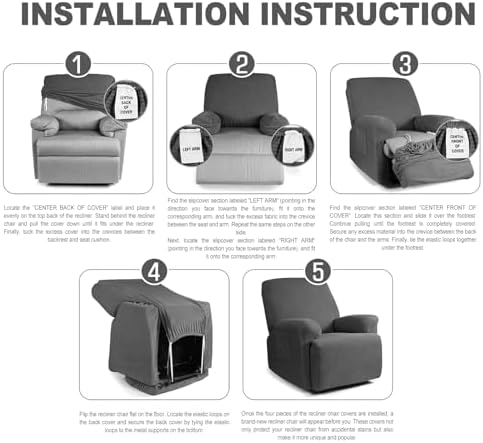 NORTHERN BROTHERS Recliner Chair Covers for Kids & Pets - Soft Stretch 1 Seater Slipcovers with Storage Pockets, Khaki,