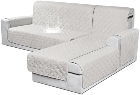 VANSOFY 100% Waterproof L Shaped Sofa Cover for Pets | Reversible Chaise Lounge Protector | Large Black Sectional Couch