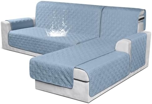 VANSOFY 100% Waterproof L Shaped Sofa Cover for Pets | Reversible Chaise Lounge Protector | Large Black Sectional Couch