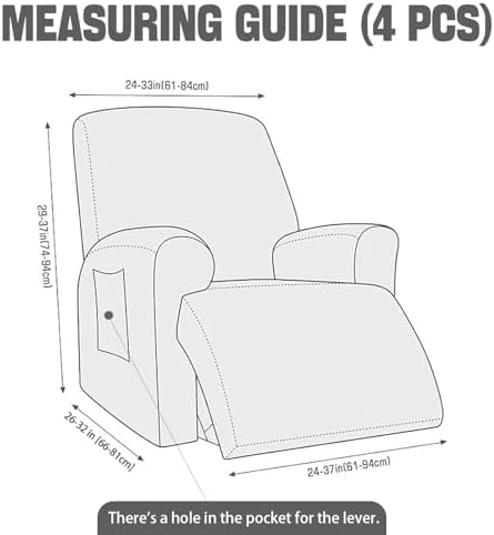NORTHERN BROTHERS Recliner Chair Covers for Kids & Pets - Soft Stretch 1 Seater Slipcovers with Storage Pockets, Khaki,