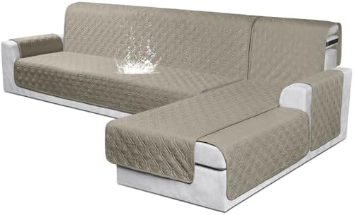 VANSOFY 100% Waterproof L Shaped Sofa Cover for Pets | Reversible Chaise Lounge Protector | Large Black Sectional Couch