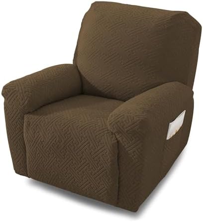 NORTHERN BROTHERS Recliner Chair Covers for Kids & Pets - Soft Stretch 1 Seater Slipcovers with Storage Pockets, Khaki,