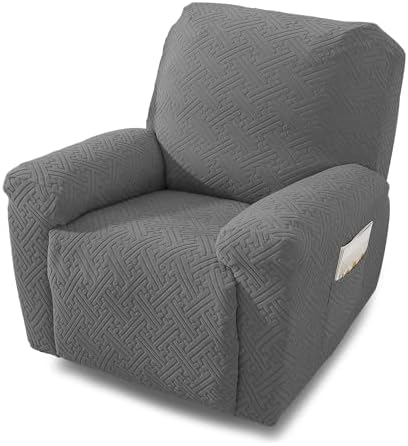 NORTHERN BROTHERS Recliner Chair Covers for Kids & Pets - Soft Stretch 1 Seater Slipcovers with Storage Pockets, Khaki,