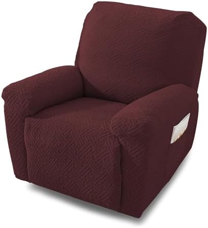 NORTHERN BROTHERS Recliner Chair Covers for Kids & Pets - Soft Stretch 1 Seater Slipcovers with Storage Pockets, Khaki,