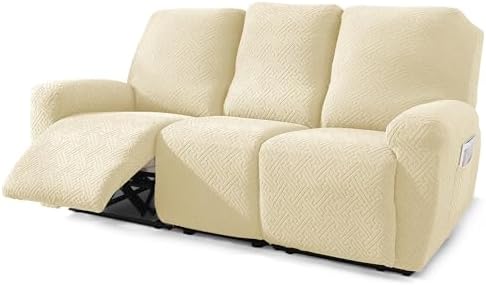 NORTHERN BROTHERS Recliner Chair Covers for Kids & Pets - Soft Stretch 1 Seater Slipcovers with Storage Pockets, Khaki,