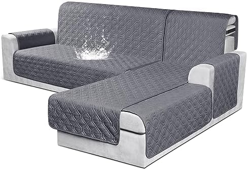 VANSOFY 100% Waterproof L Shaped Sofa Cover for Pets | Reversible Chaise Lounge Protector | Large Black Sectional Couch