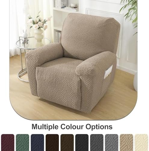 NORTHERN BROTHERS Recliner Chair Covers for Kids & Pets - Soft Stretch 1 Seater Slipcovers with Storage Pockets, Khaki,