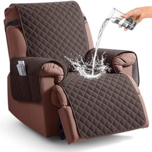 KinCam 100% Waterproof Recliner Chair Cover for Pets - Slipcover Protector for Kids & Dogs, Elastic Straps, Chocolate, 2