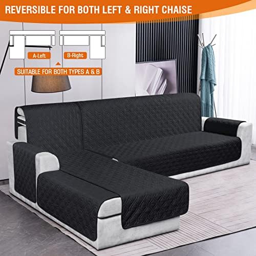 VANSOFY 100% Waterproof L Shaped Sofa Cover for Pets | Reversible Chaise Lounge Protector | Large Black Sectional Couch