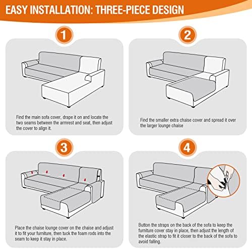 VANSOFY 100% Waterproof L Shaped Sofa Cover for Pets | Reversible Chaise Lounge Protector | Large Black Sectional Couch