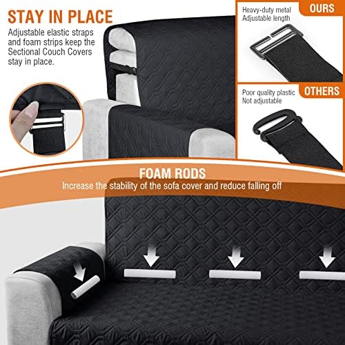 VANSOFY 100% Waterproof L Shaped Sofa Cover for Pets | Reversible Chaise Lounge Protector | Large Black Sectional Couch