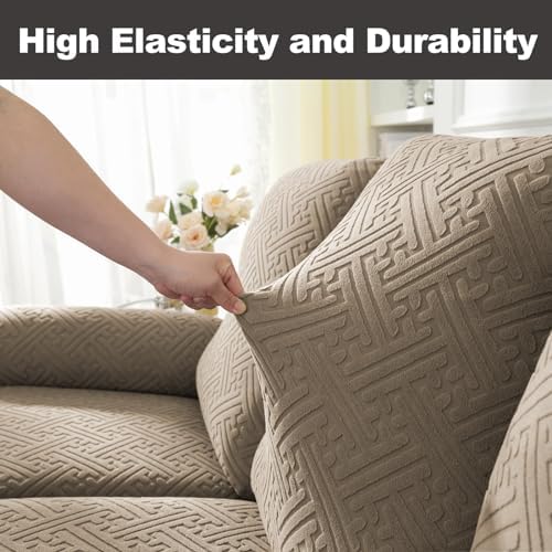 NORTHERN BROTHERS Recliner Chair Covers for Kids & Pets - Soft Stretch 1 Seater Slipcovers with Storage Pockets, Khaki,